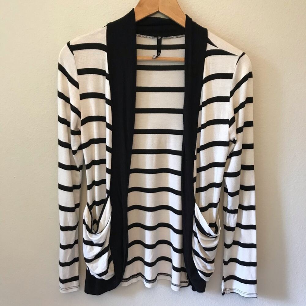 Love Culture White Black Striped Open Cardigan Jersey Knit